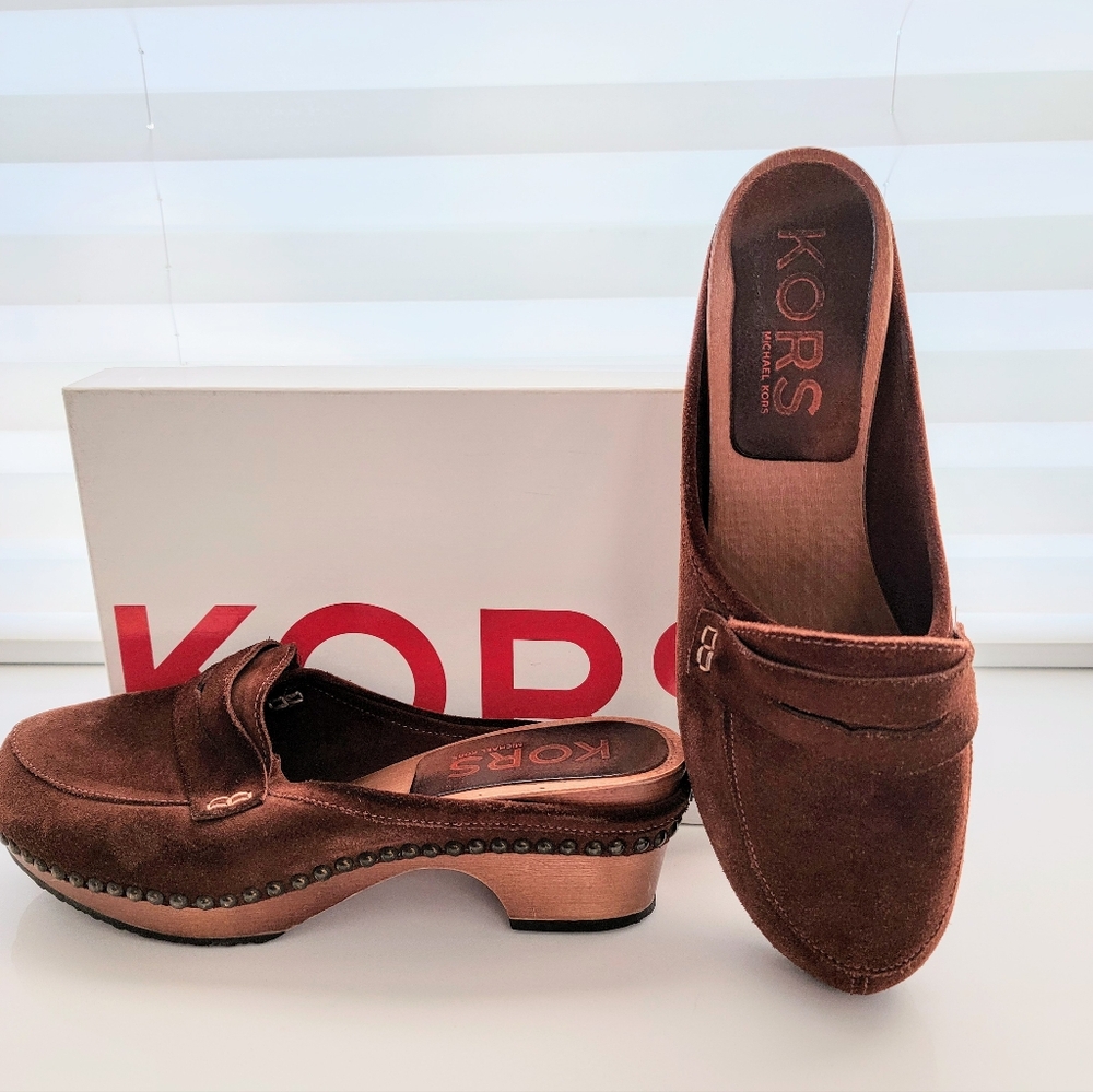 Michael Kors Wellesley Brown Suede Clog, Women's Size 10